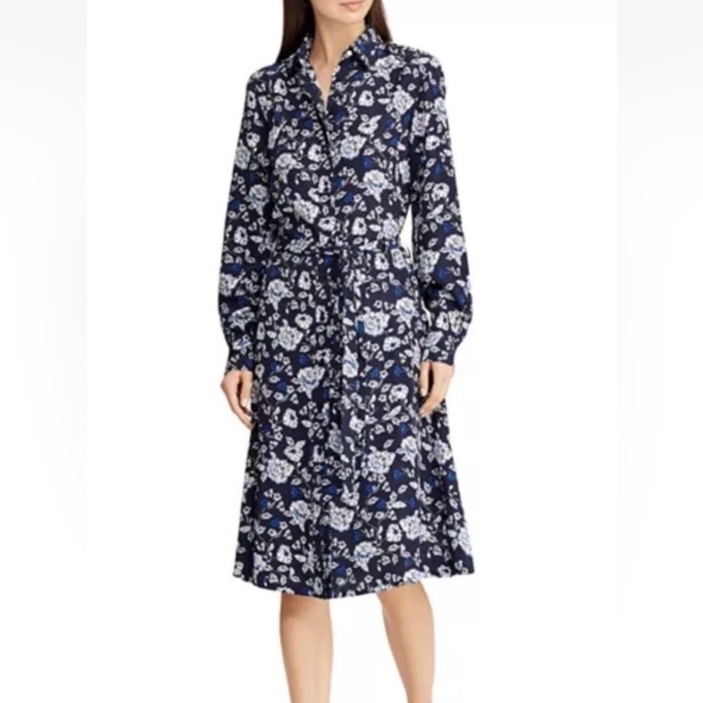 NWT $155 Ralph Lauren Navy Floral Long Sleeve shirts Dress Sz 2